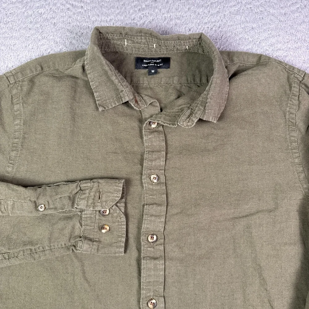 Banana Republic Shirt Mens M Green Long Sleeve Linen Blend Button Up Summer
